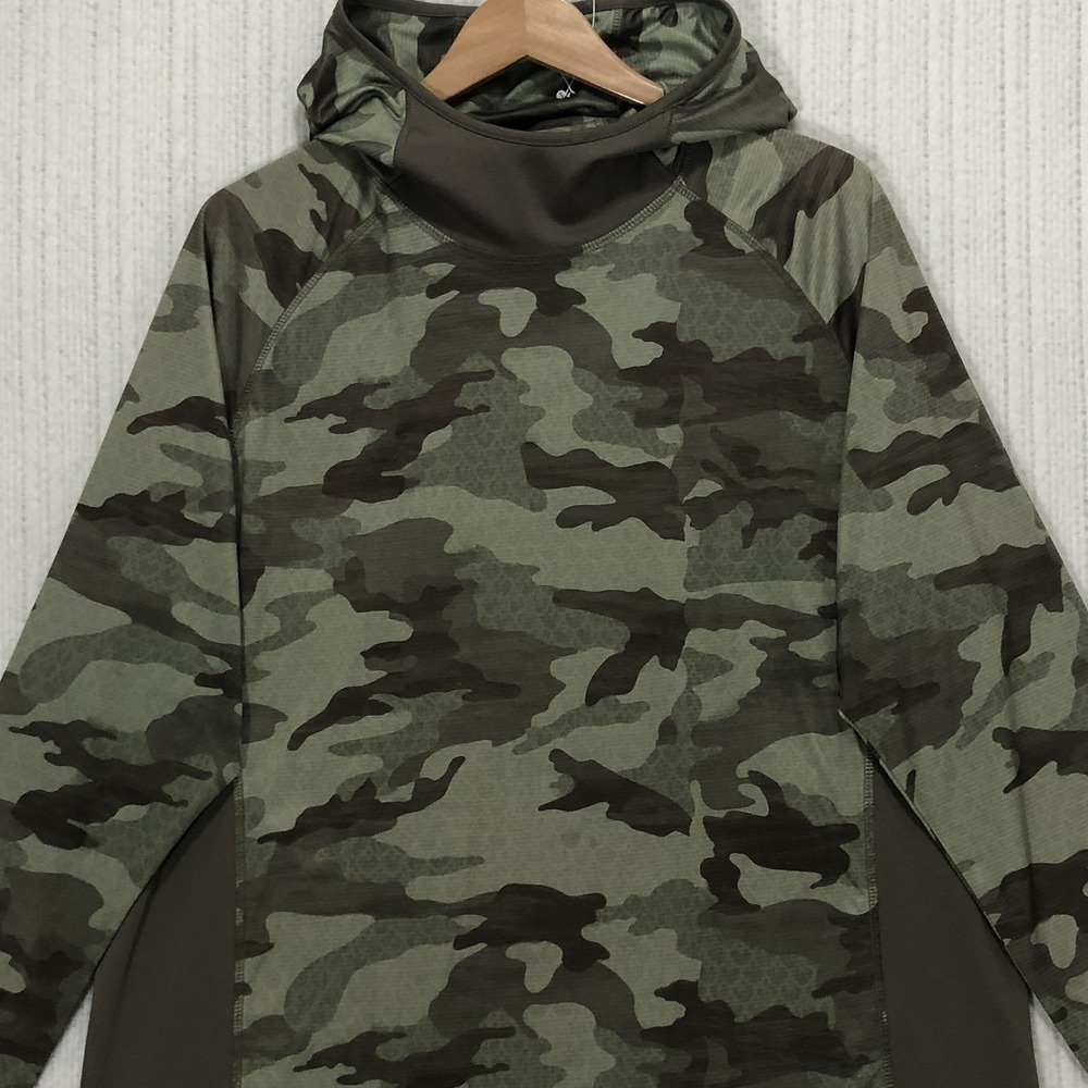 Reel Legends Mens Camo Performance Hoodie Gaiter Neck Long Sleeve Green XL